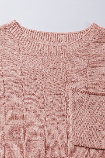 Lattice Textured Knit Short Sleeve Sweater