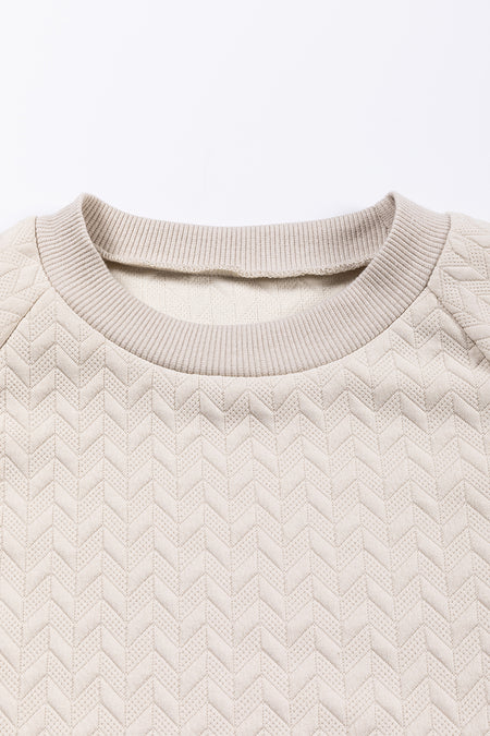 Solid Textured Raglan Sleeve Pullover Sweatshirt