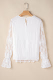 Embroidered Mesh Flounce Sleeve Blouse