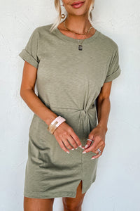 Folded Sleeve Twisted Mini T-Shirt Dress