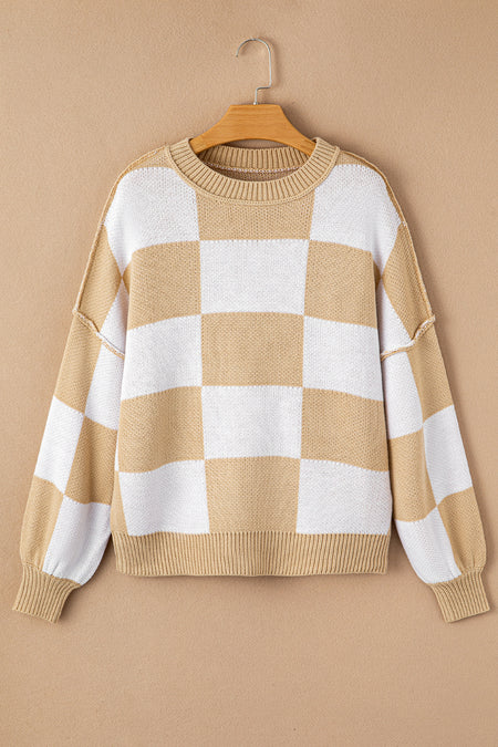 Checkered Bishop Sleeve Sweater