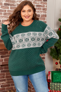 Christmas Snowflake Pattern Drop Shoulder Plus Size Sweater