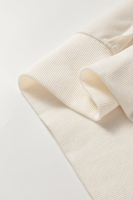 Beige Contrast Plaid Long Sleeve Exposed Seam Patchwork Top