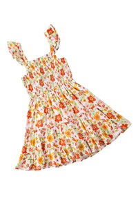 Ruffled Shirred Sleeveless High Rise Floral Mini Dress