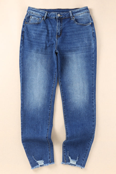 Raw Hem Ankle-length Skinny Jeans