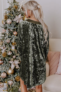 Velvet Long Sleeve V Neck Loose Dress with Pockets