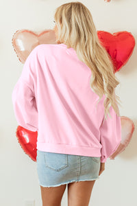 Embroidered Bow Lantern Sleeve Oversized Pullover Sweatshirt