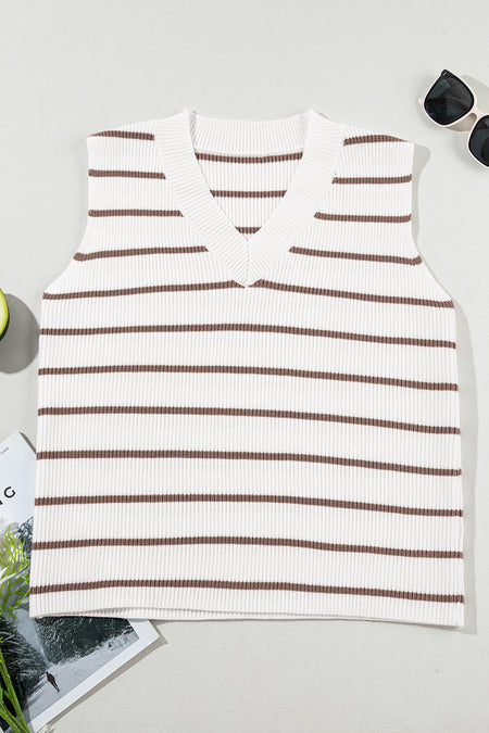 Stripe V Neck Knitted Loose Sweater Vest