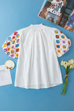 Embroidered Smocked Neck Puff Sleeve Top