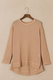 Khaki Waffle Knit High Slits Oversized Top