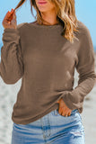 Waffle Knit Drop Shoulder Long Sleeve Top