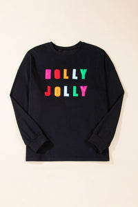 Chenille Holly Jolly Graphic Long Sleeve Top