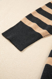 Stripe Collared Quarter Zipper Oversized Sweater