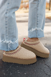 Embroidered Sherpa Plush Thick Sole Winter Slippers