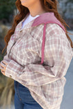 Plaid Print Drawstring Hooded Button-up Plus Size Shirt