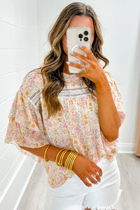 Floral Print Wide Ruffle Sleeves Blouse