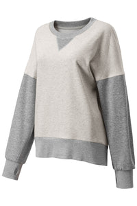 Color Block Thumbhole Sleeve Drop Shoulder Sweatshirt