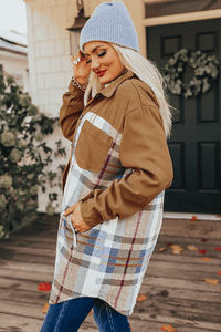 Plaid Patchwork Long Sleeve Shirt Mini Dress