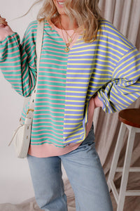 Stripe Casual Stripe Colorblock Drop Shoulder Oversize Sweatshirt