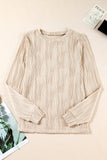 Textured Wavy Round Neck Long Sleeve Top