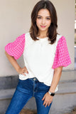 Contrast Tweed Puff Sleeve Top