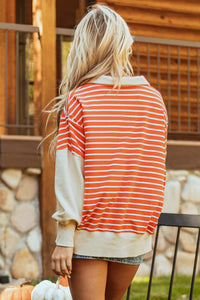 Color Block Loose Fit Collared Drop Shoulder Sweatshirt