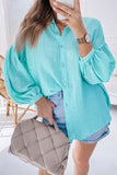 Solid Puff Sleeve Loose Fit Buttoned Shirt