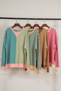 Stripe Casual Stripe Colorblock Drop Shoulder Oversize Sweatshirt