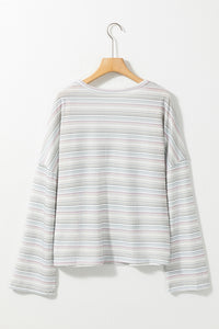 Multicolour Striped Drop Shoulder Loose Long Sleeve Knit Top