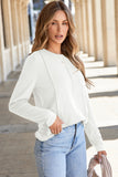 Solid Exposed Seam Crew Neck Long Sleeve Top