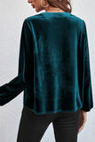 Lantern Sleeve Beaded Split V Neck Velvet Top