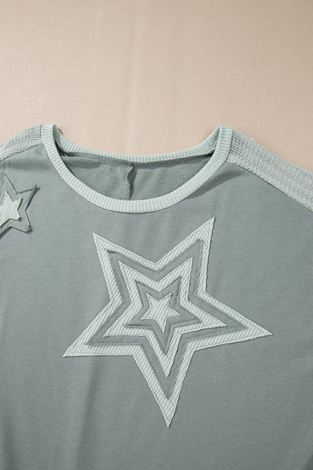 Stars Patchwork Round Neck Plus Size T Shirt