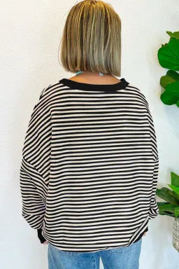 Stripe Loose Drop Shoulder Long Sleeve Top