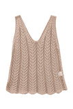 Pale Khaki Scalloped Hem V Neck Crochet Knit Vest