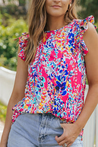 Floral Print Tank Top with Ruffles