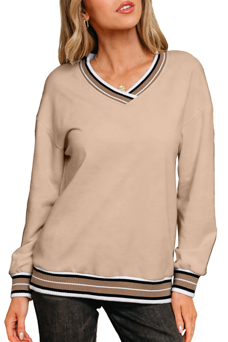 Varsity Striped V Neck Sweatshirt