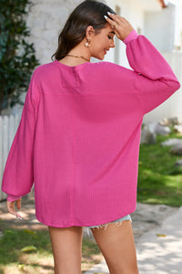 V Neck Long Sleeve Drop Shoulder Loose Blouse