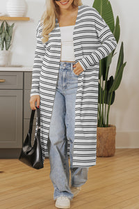 Stripe Print Open Front Duster Cardigan