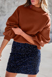 Turtleneck Drop Shoulder Bubble Sleeve Knit Sweater