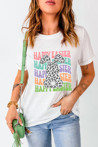 Happy Easter Rabbit Print Crew Neck T Shirt