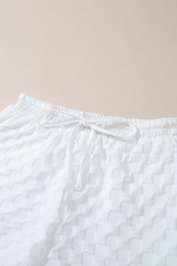 Textured Split Neck Top and Drawstring Shorts Set