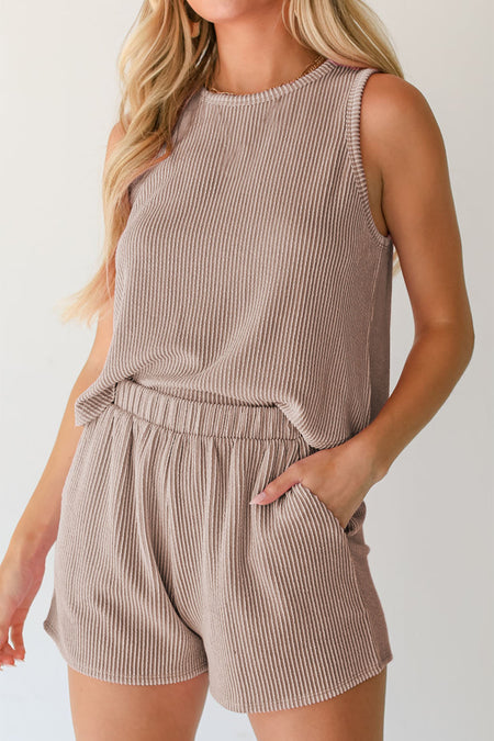 Corded Sleeveless Top and Pocketed Shorts Set