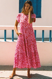 Boho Printed Short Sleeve Flare Tiered Dress