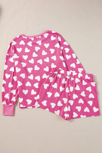 Valentine Heart Shape Print Long Sleeve Top Shorts Lounge Set