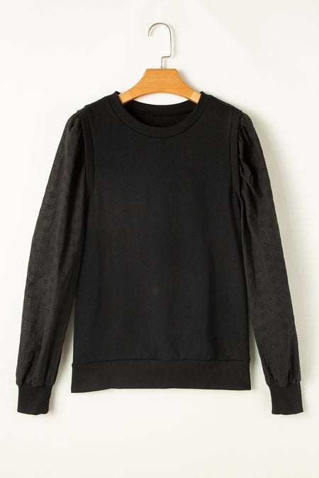 Textured Patchwork Round Neck Sweatshirt