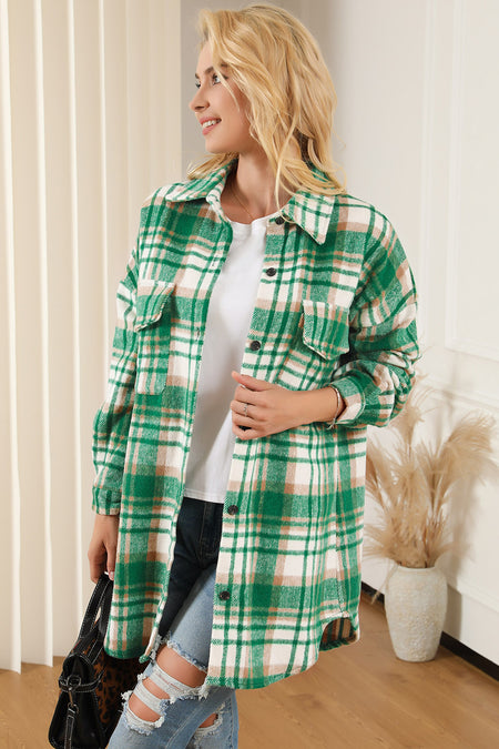 Plaid Flap Pocket Long Sleeve Shacket