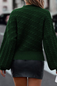 Mock Neck Lantern Sleeve Cable Knit Sweater