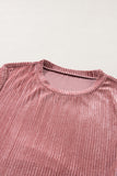 Chestnut Half Zip V Neck Ribbed Velvet Top