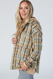 Waffle Knit Patchwork Hooded Plaid Shacket