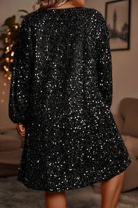 Plus Size Bubble Sleeve V Neck Sequin Dress